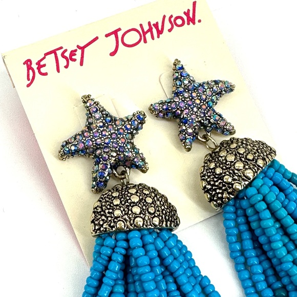 ✨SALE✨ Betsey Johnson Crystal Starfish Tassel Beaded Dangle Earrings - Picture 3 of 5